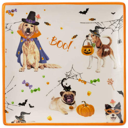 Halloween Pups Ceramic Sqaure Plate Halloween