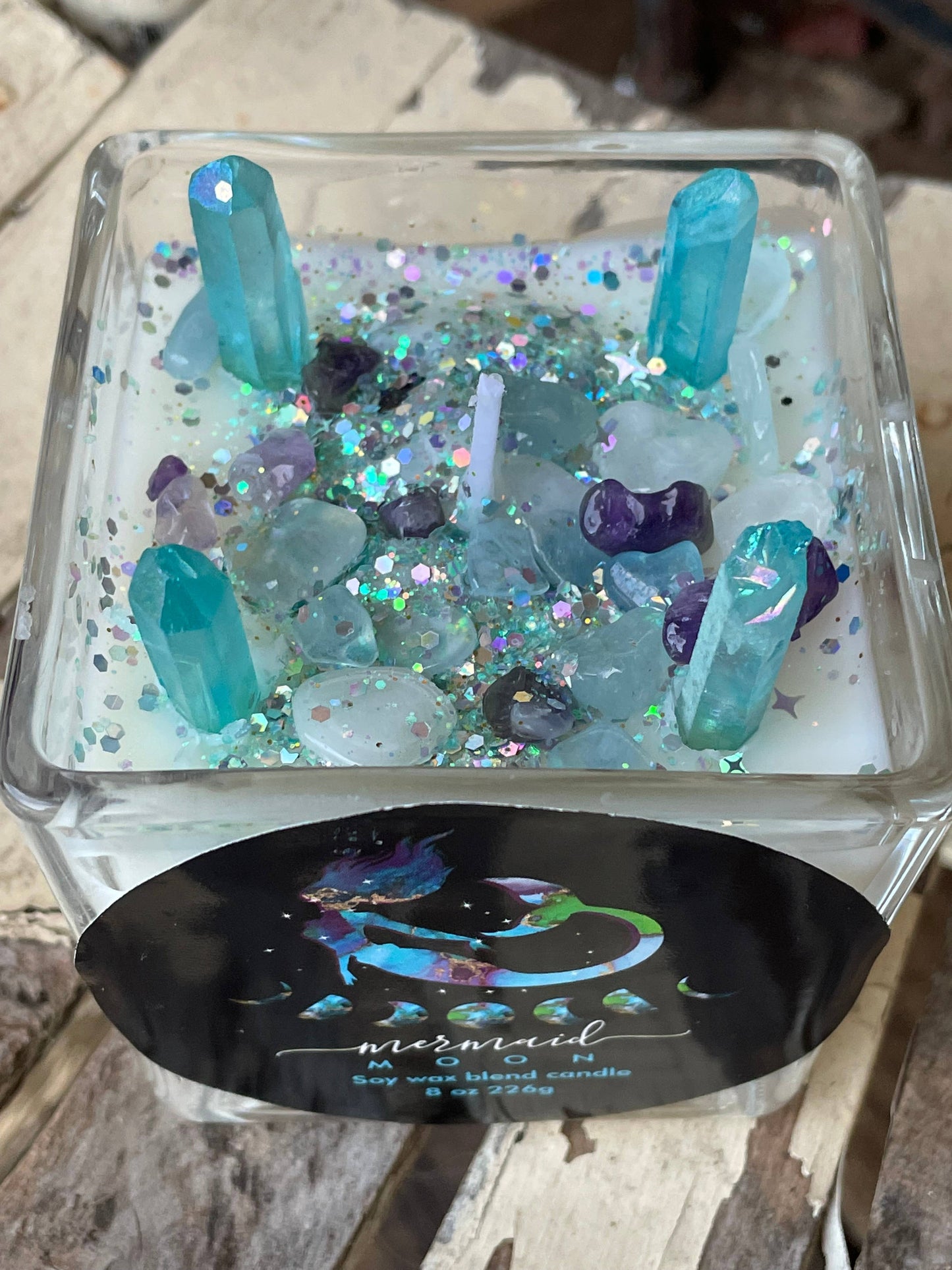 Clearance- Mermaid Moon Crystal candle