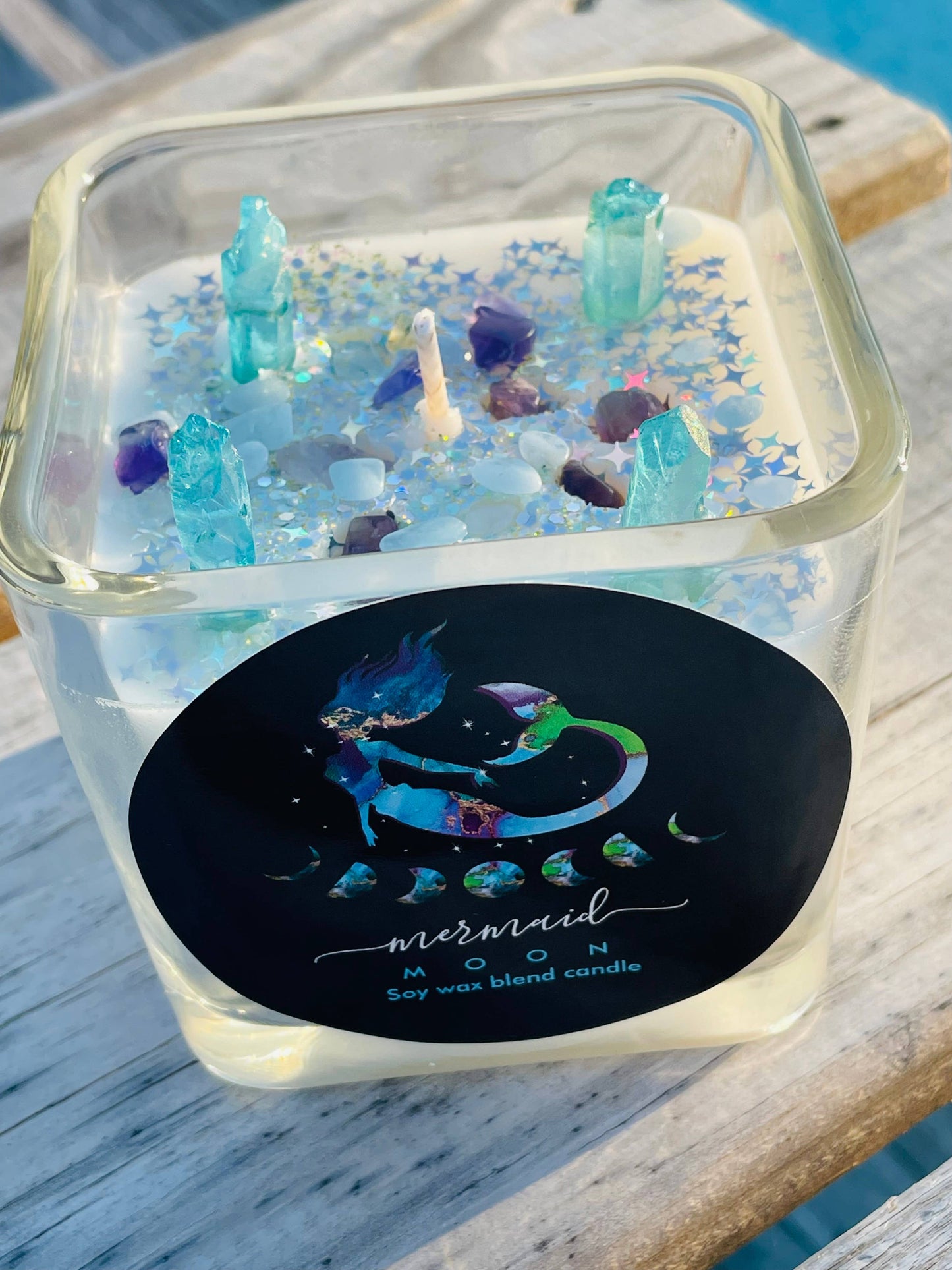 Clearance- Mermaid Moon Crystal candle