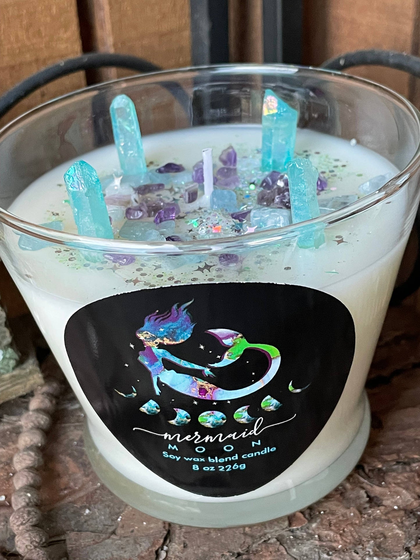 Clearance- Mermaid Moon Crystal candle