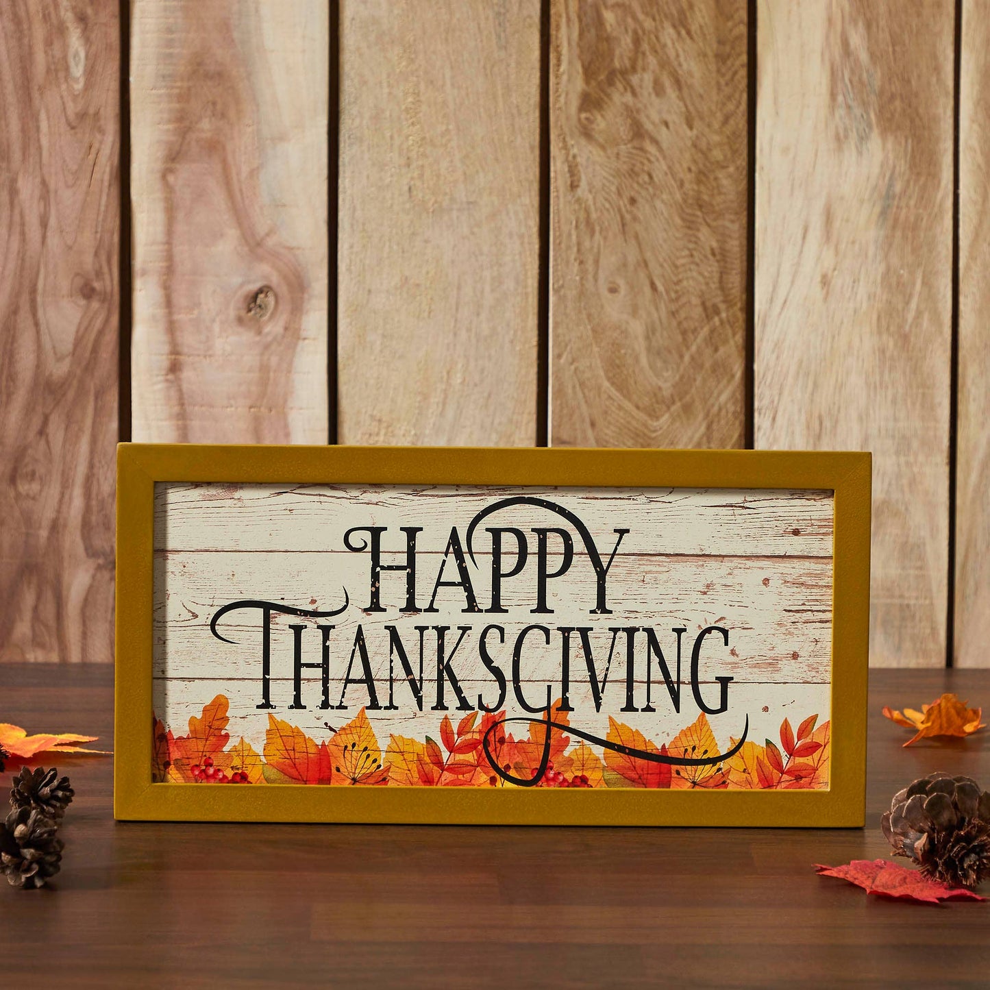 Shiplap Happy Thanksgiving Fall Leaves Wall Sign