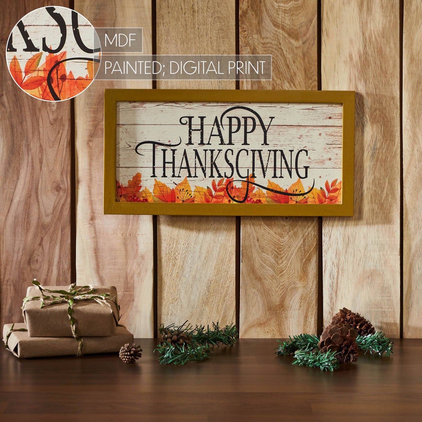 Shiplap Happy Thanksgiving Fall Leaves Wall Sign