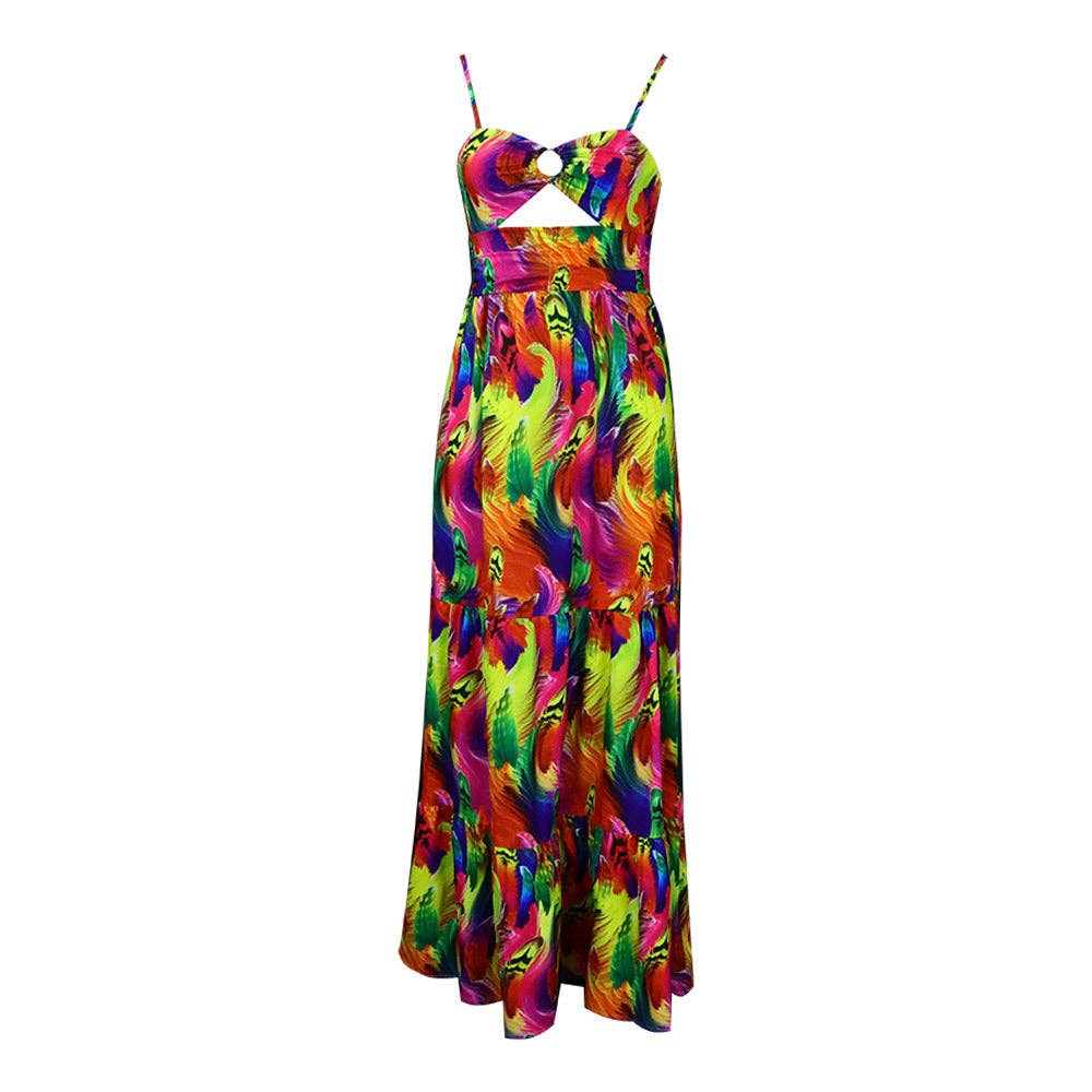 Clearance- Summer Maxi Dress- Spaghetti Strap, Floral Print, Sexy Swing Dress