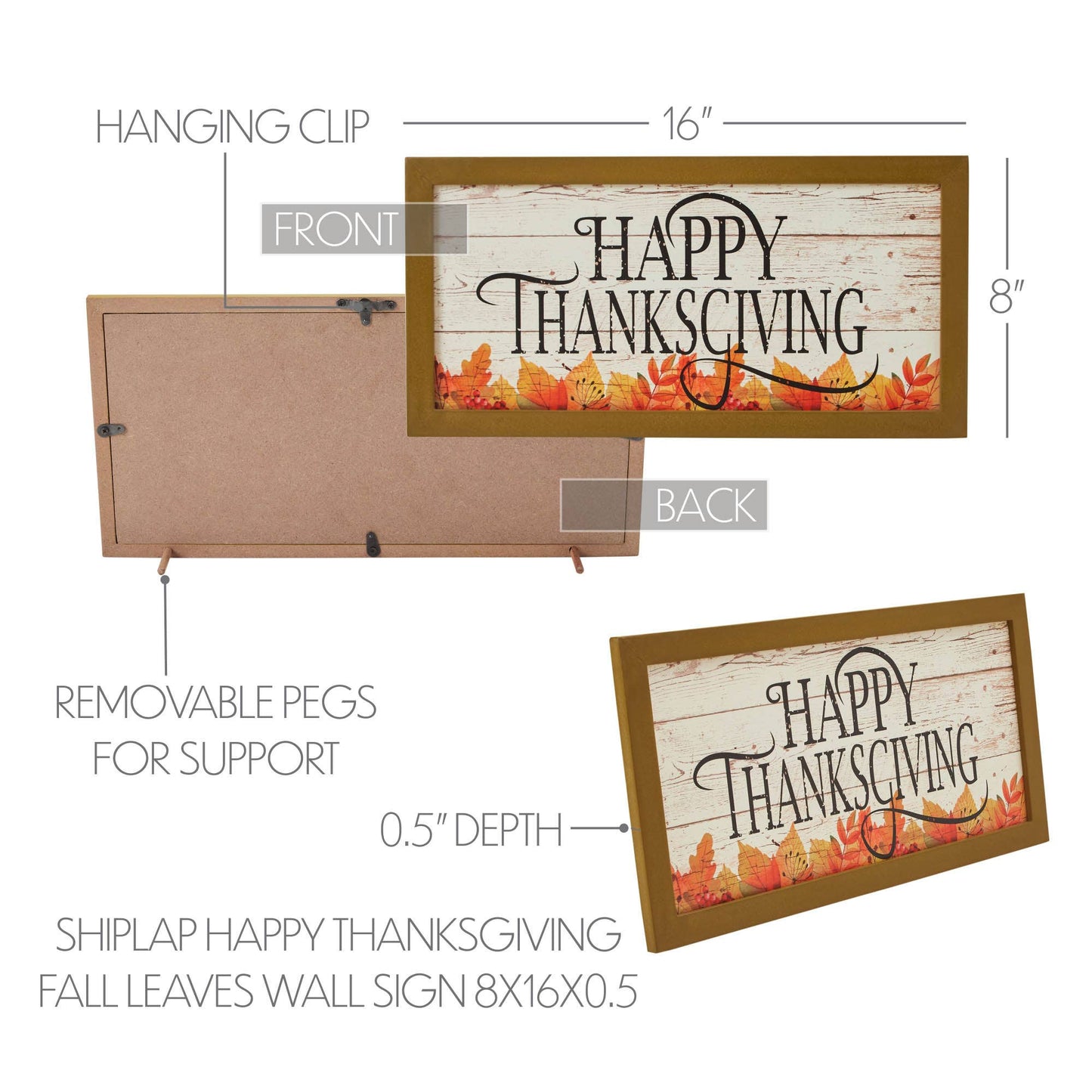 Shiplap Happy Thanksgiving Fall Leaves Wall Sign