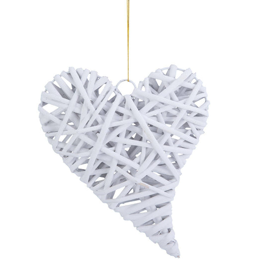 Christmas White Wicker Heart Large Ornament