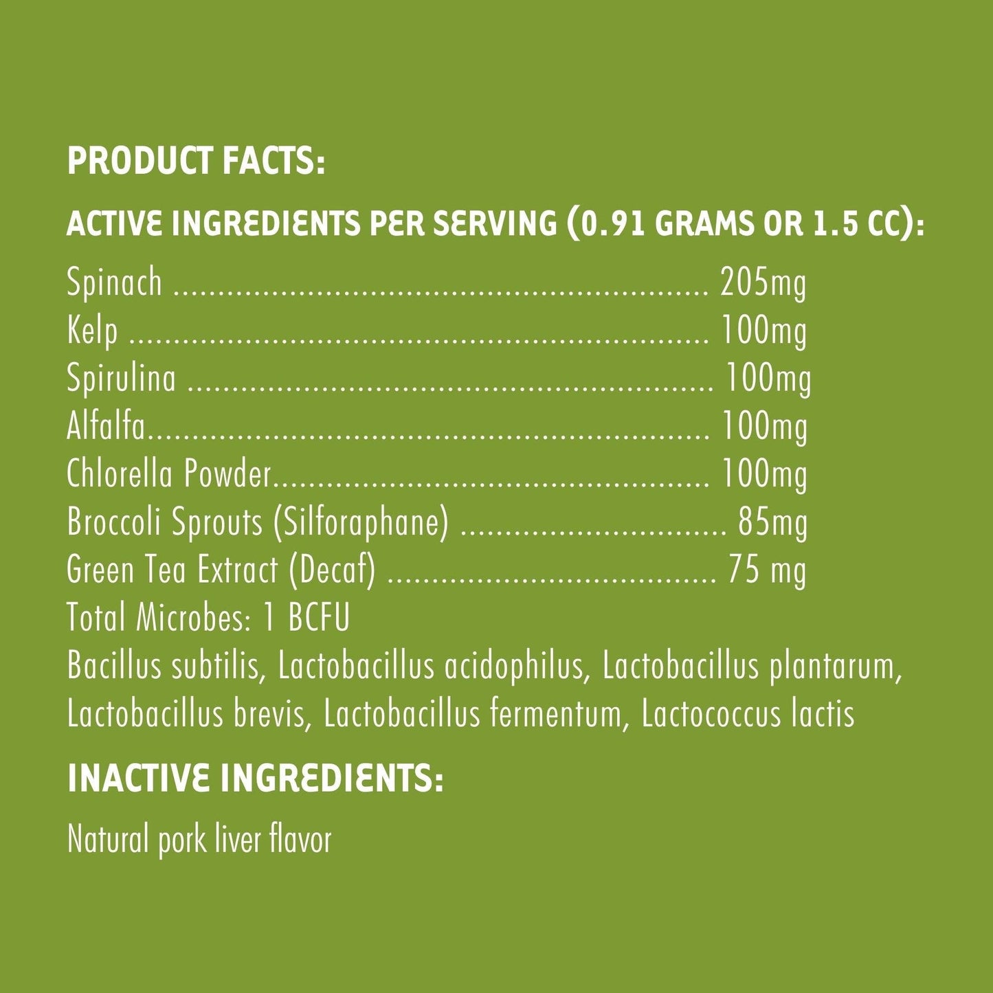 Super-Greens: Vitamin, Mineral & Probiotic Supplement for Dogs with Spirulina, Kelp, Green Tea, Spinach, Chlorella, & Brocolli Sprouts - 90 Scoops -Faire