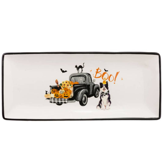 Halloween Truck Pups Ceramic Rectangle Plate