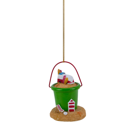 Christmas Beach Pail With Surfer Van Ornament