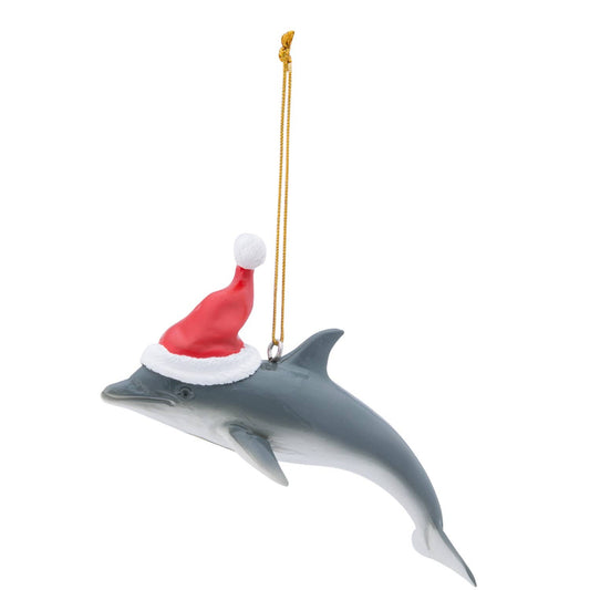 Christmas Dolphin With Santa Hat Ornament