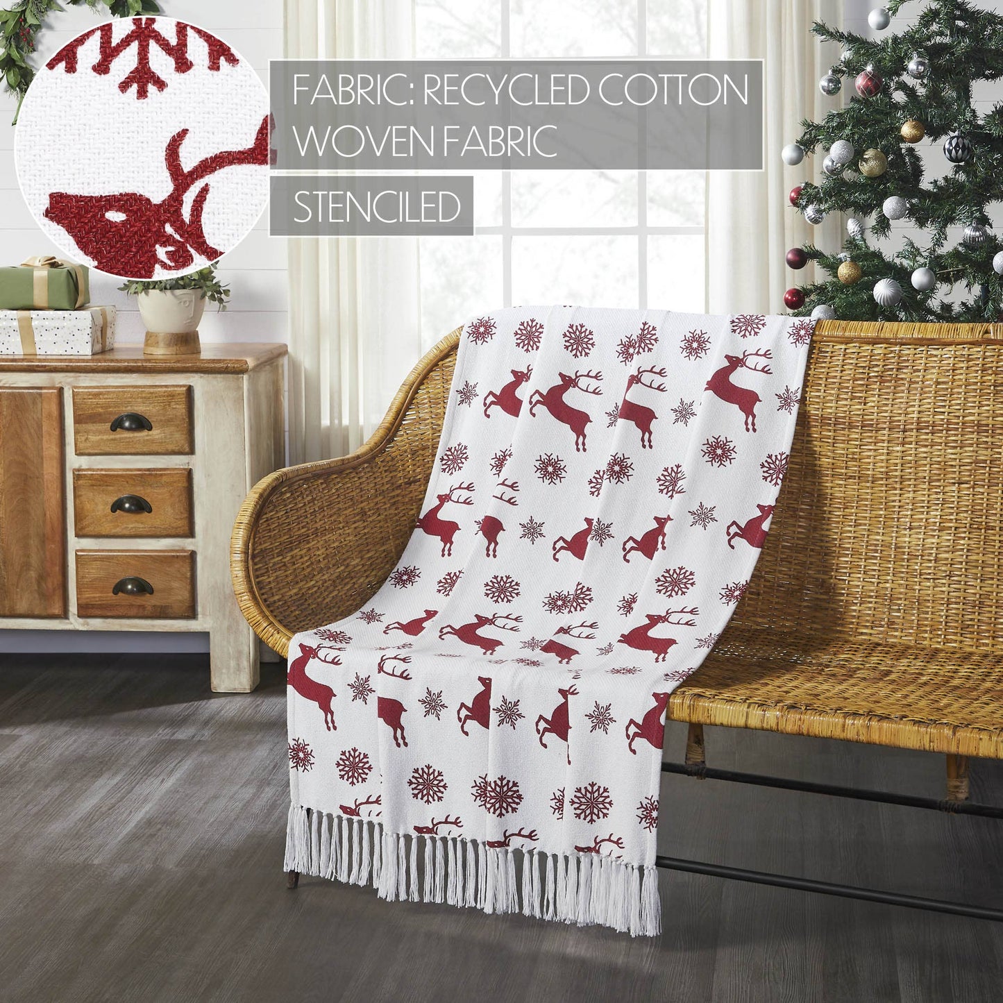 Scandia Snowflake Red White Woven Throw