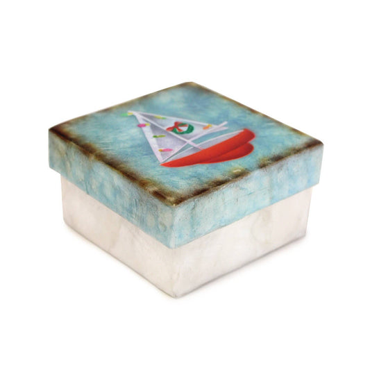 Christmas Sailboat Capiz Coastal Trinket Box