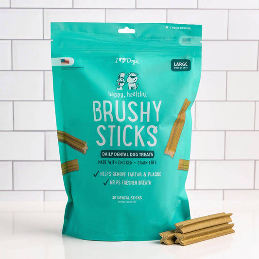 Happy, Healthy™ Brushy Sticks Dental Dog Treats – Dental Chews for Dogs – 30 Large Sticks -Faire