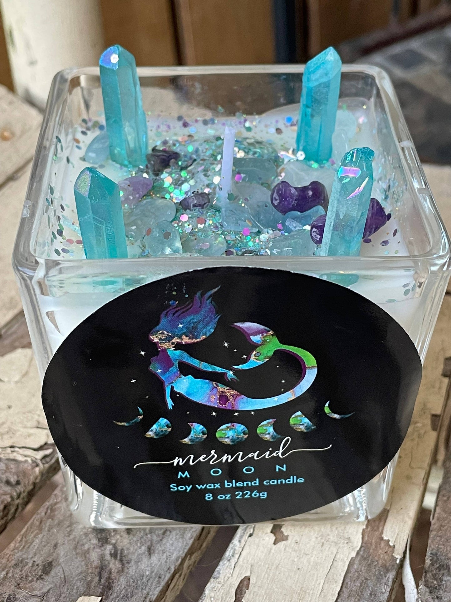 Clearance- Mermaid Moon Crystal candle